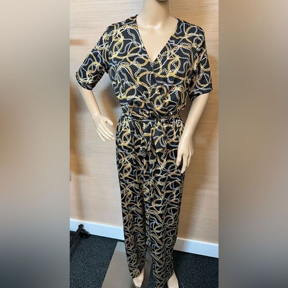 Kate & Mallory® Knit Elbow Sleeve Belted Tie-Waist Wide Leg Jumpsuit - Picture 3 of 9